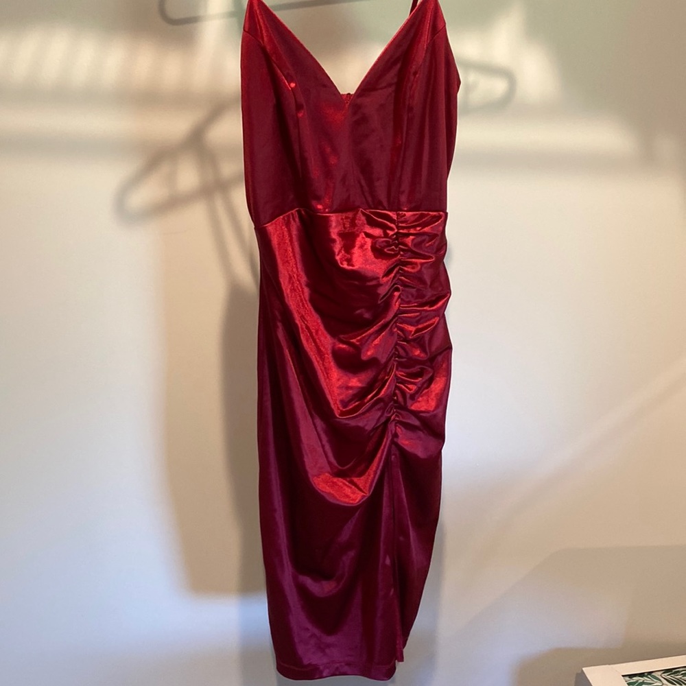 Satin red ruched dress